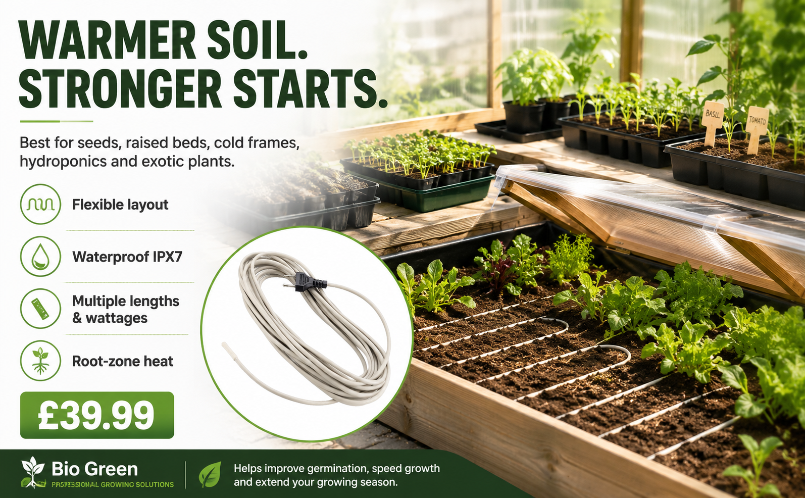 Bio Green Soil Heating Cable – IPX7 Waterproof