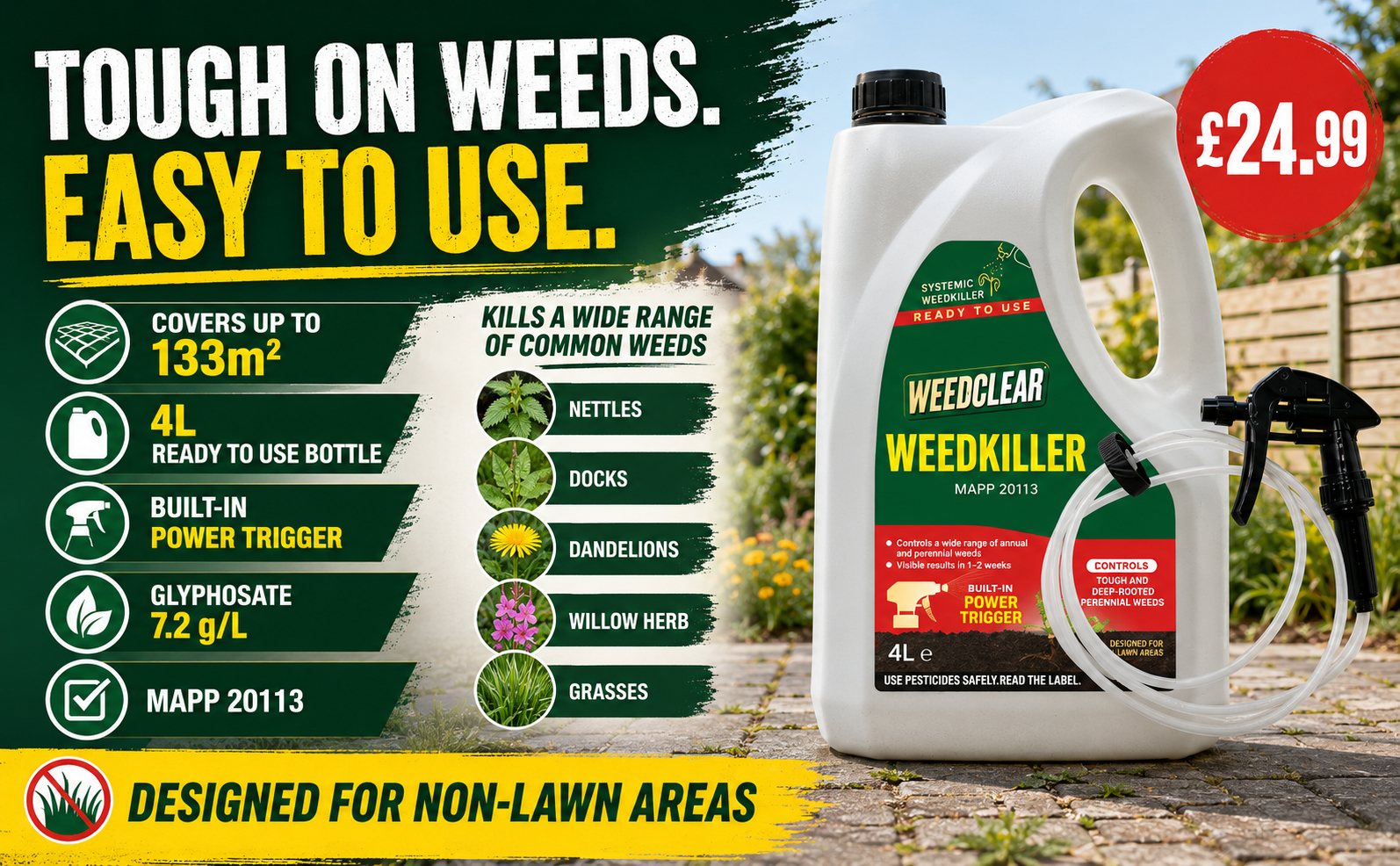 WeedClear 7.2 Ready to Use Weedkiller 4L with Power Sprayer