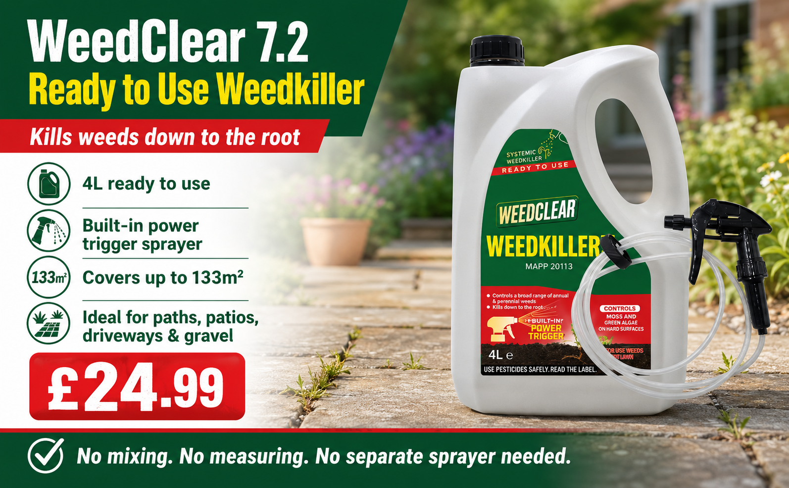 WeedClear 7.2 Ready to Use Weedkiller 4L with Power Sprayer