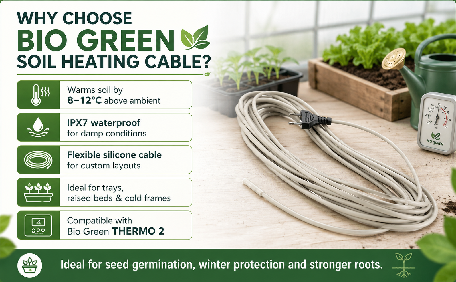 Bio Green Soil Heating Cable – IPX7 Waterproof