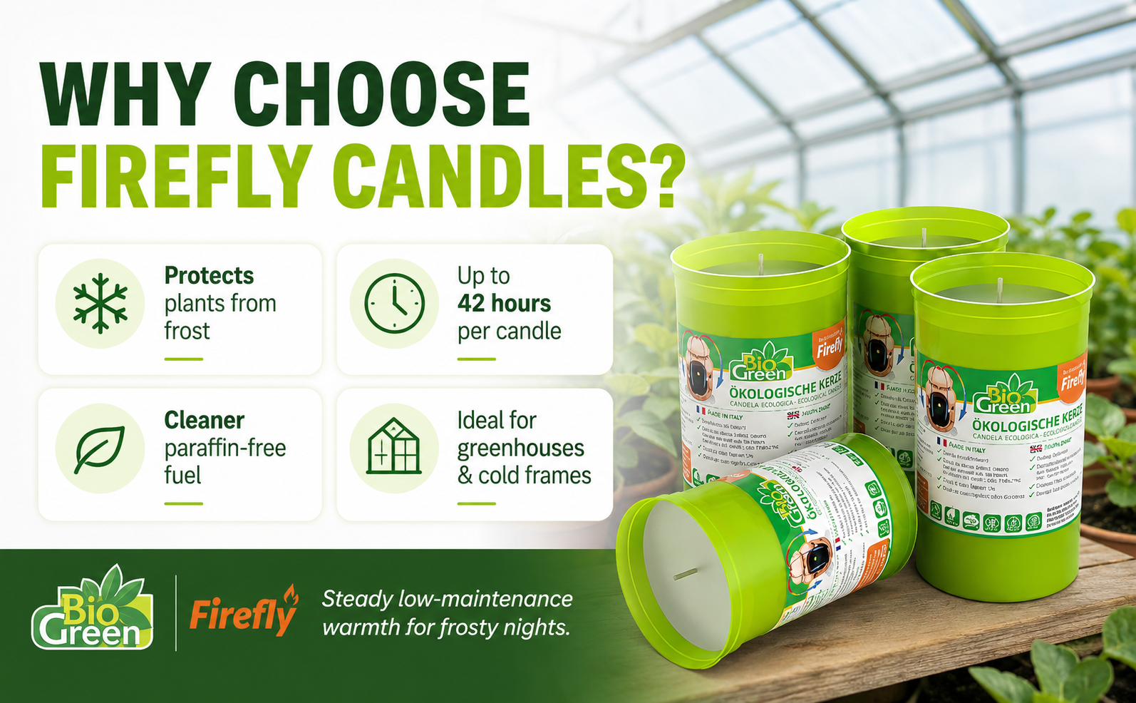 Biogreen Firefly Greenhouse Frost Protection Candles – 42h