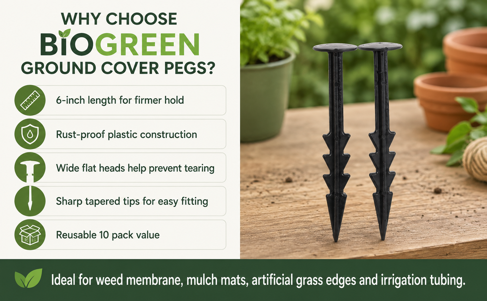 Ground Cover Pegs 10 Pack – Rust Proof Plastic