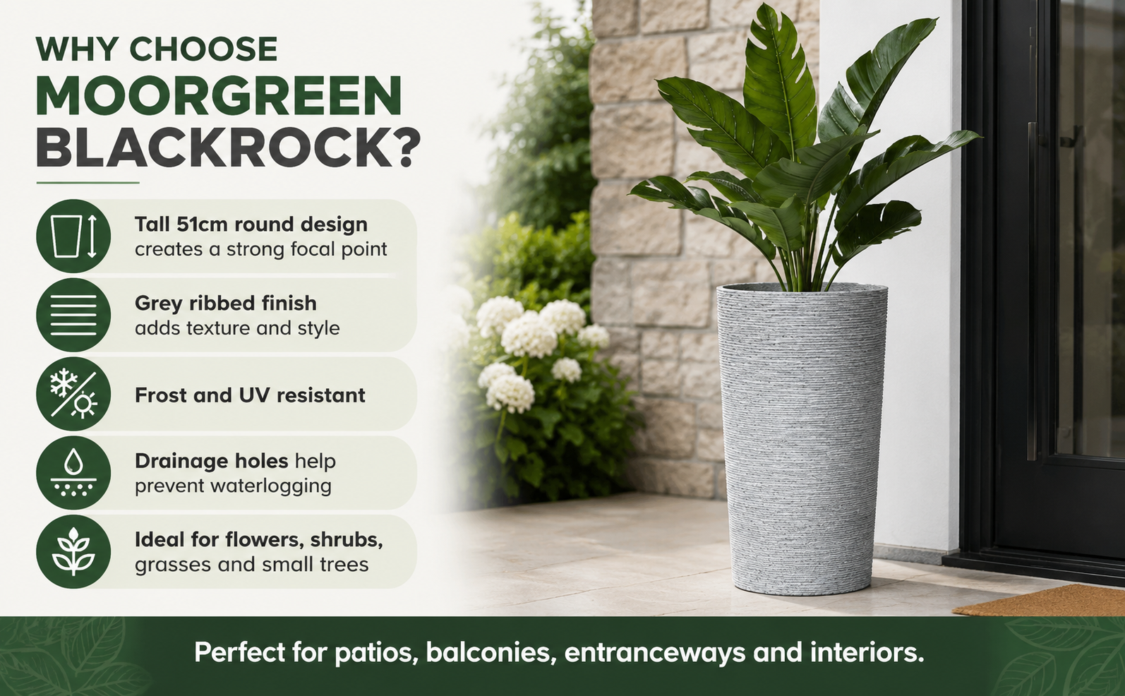 Moorgreen Blackrock Tall Round Planter – Frost Resistant