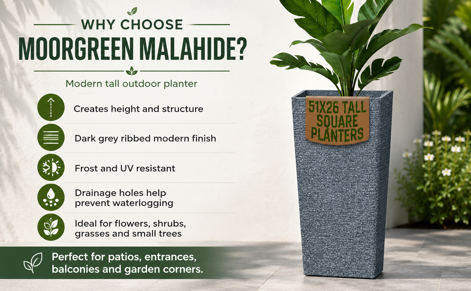 Moorgreen Malahide Tall Outdoor Planter – Frost Resistant