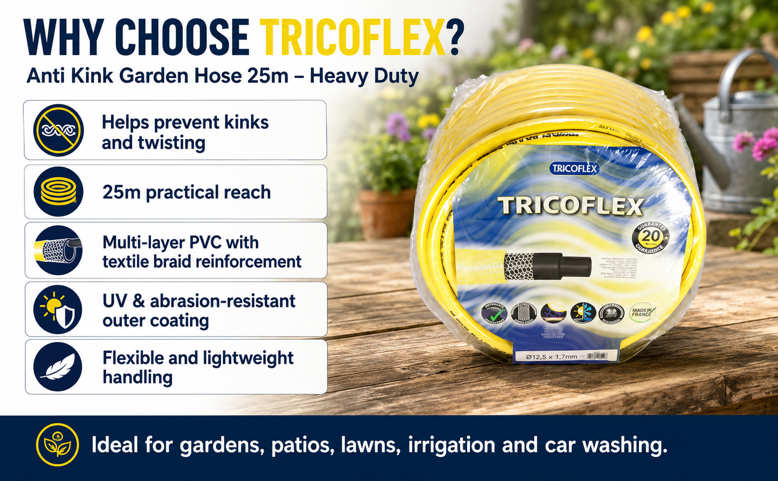 Tricoflex Anti Kink Garden Hose 25m – Heavy Duty