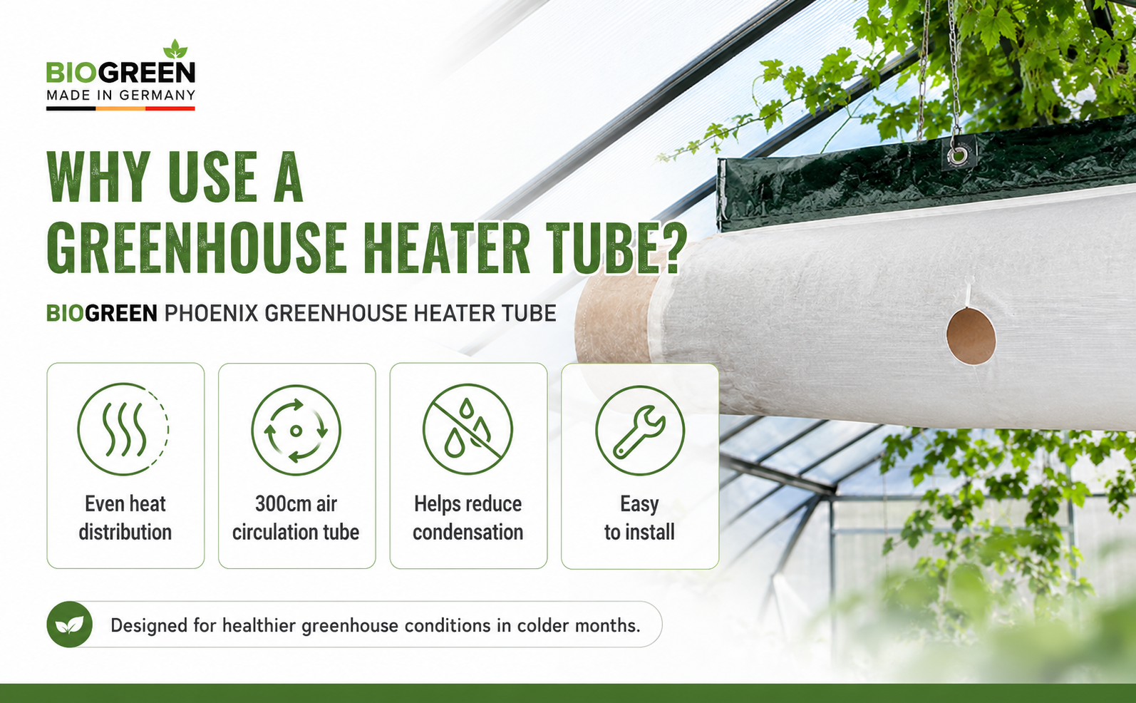 Biogreen Phoenix Greenhouse Heater Tube – Even Heat Flow